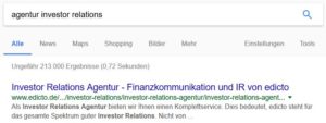 SEO Suchmaschinenoptimierung Onpage-Optimierung Agentur Investor Relations