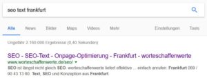 SEO Suchmaschinenoptimierung Onpage-Optimierung SEO Text Frankfurt