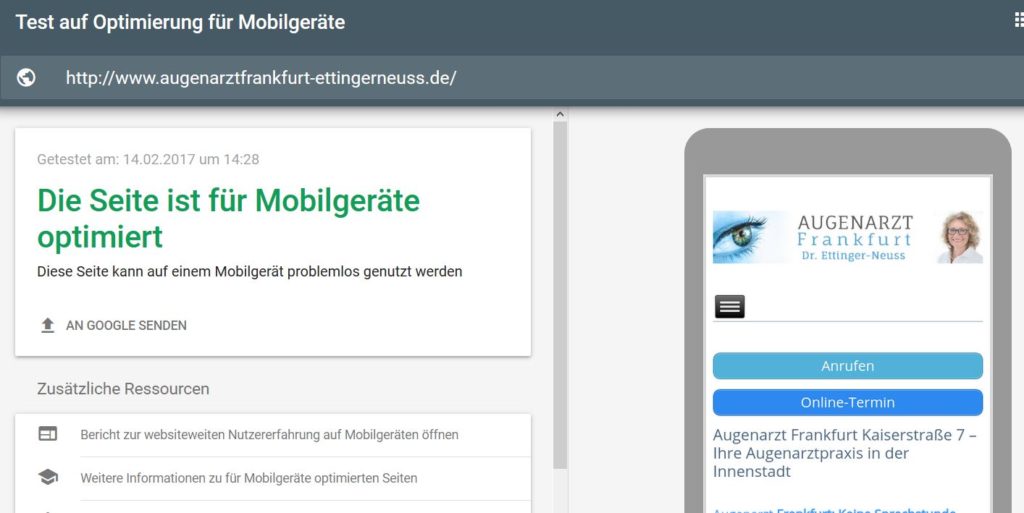 Mobile Webseiten Beispiel Search Konsole